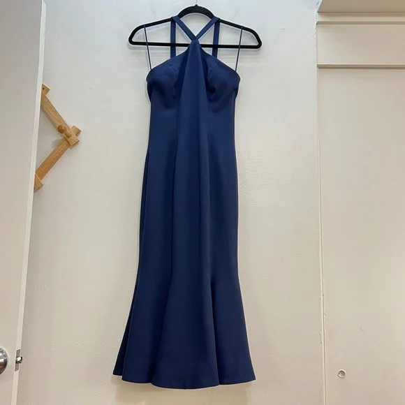open lace back dress Buy Dress the Population Women's Tessa Spaghetti Strap Halter Mermaid  Fitted Midi Dress, Navy, M at Amazon.in